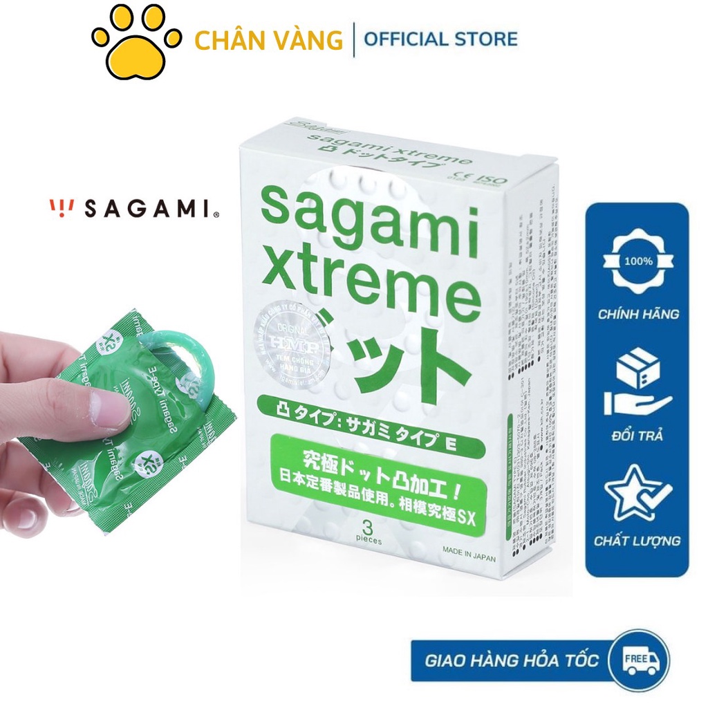 Bao cao su Sagami Xtreme White siêu mỏng gân gai Nhật bản - Hộp 3 cái - Cam kết che tên, kín đáo