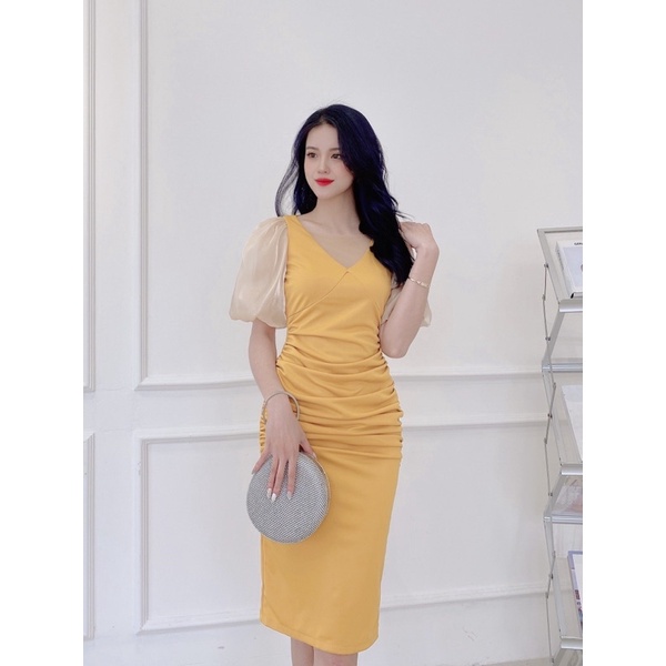 Đầm thiết kế tay bồng, dáng ôm body trẻ trung, lịch sự, công sở | BigBuy360 - bigbuy360.vn