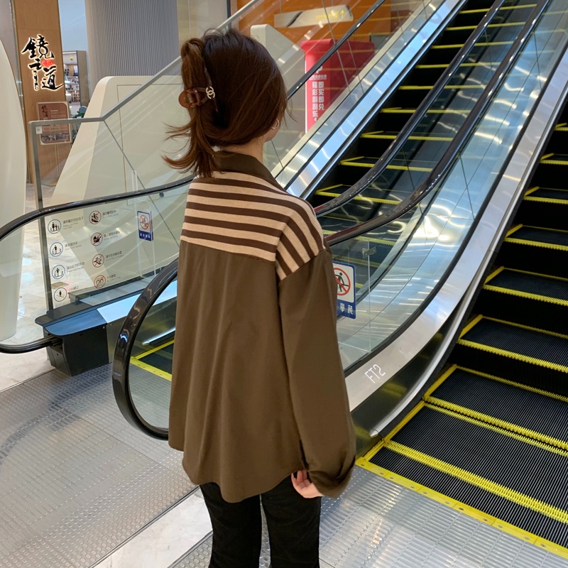 ZHELIHANGFEI Áo Sơ Mi Tay Dài Giả Hai Lớp Họa Tiết Kẻ Sọc Thời Trang Dễ Phối Đồ Cho Nữ