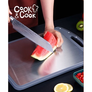 Thớt inox 304 1 mặt và mặt nhựa PP in hình dễ thương cao cấp cắt thịt cá rau củ quá trái cây có dầu treo tiện dụng SSGP