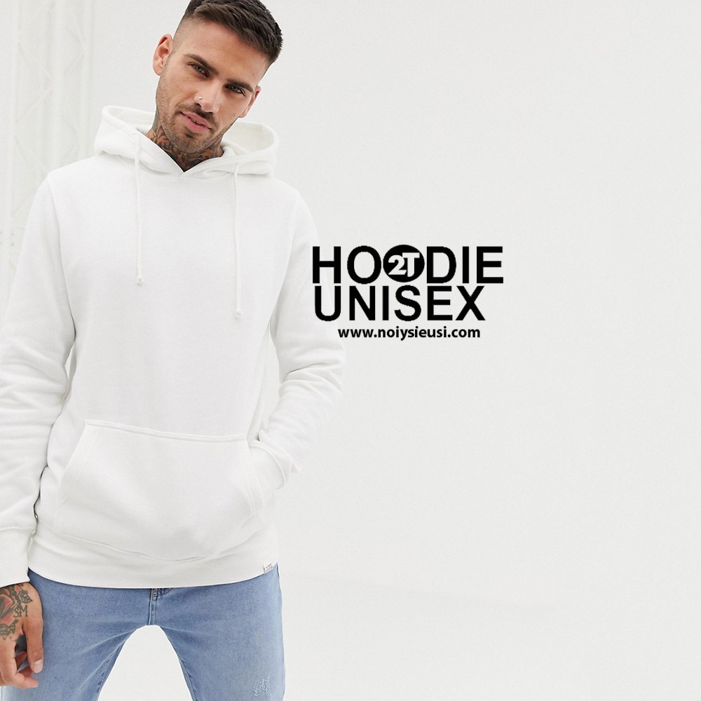 Áo hoodie unisex 2T Store H05 màu trắng - Áo khoác nỉ chui đầu nón 2 lớp dày dặn đẹp chất lượng