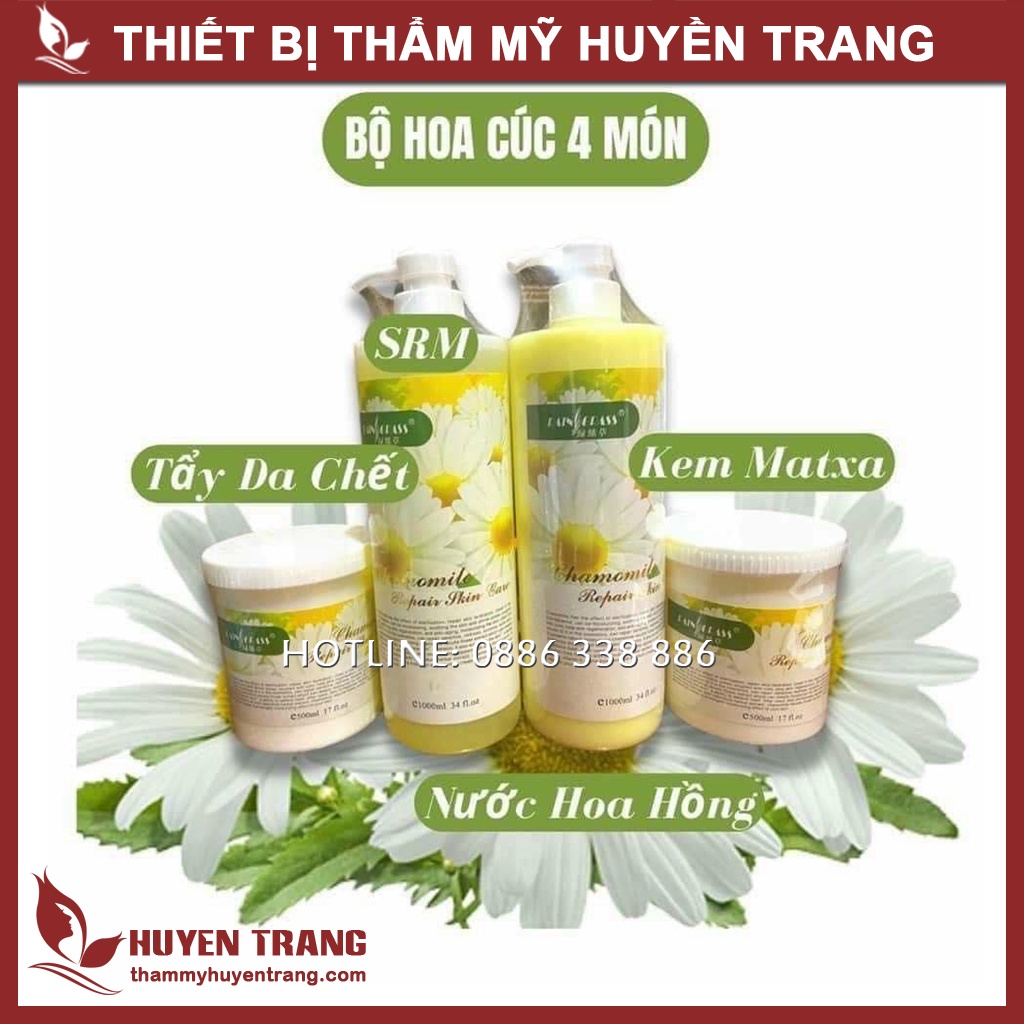 Bộ Chăm Sóc Da Hoa Cúc: Kem Mát Xa Mặt, Tẩy Tế Bào, Sữa Rửa Mặt, Nước Hoa Hồng - Thẩm Mỹ Huyền Trang NANOCEE