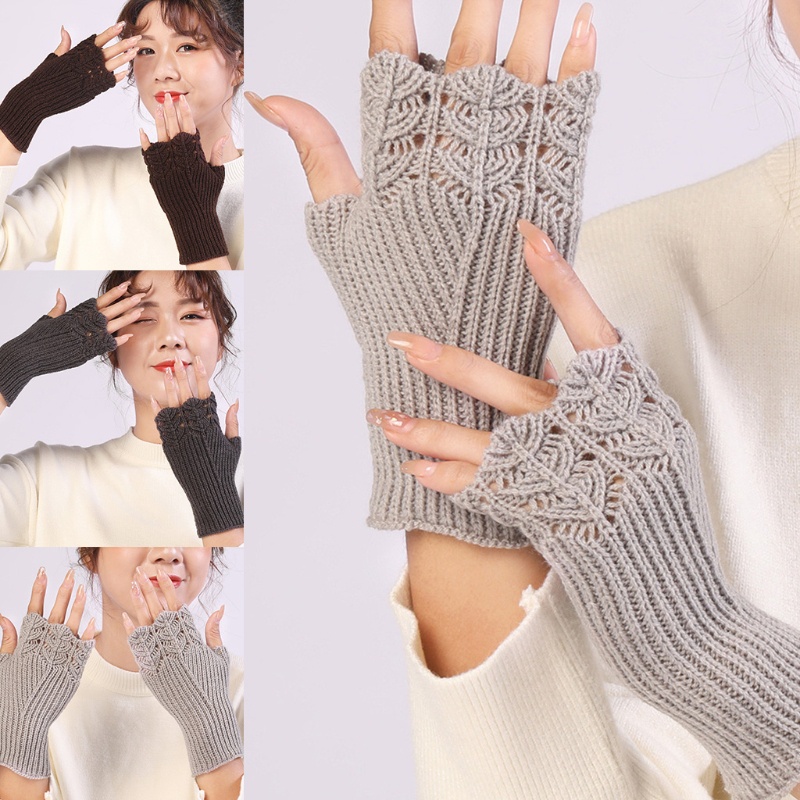 Găng Tay Len Hở Ngón Giữ Ấm Mùa Đông