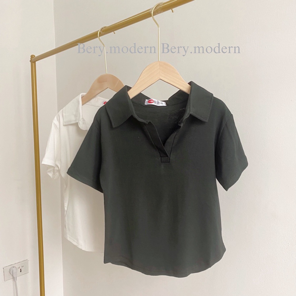 Áo Crotop Cổ Polo Vạt Bầu Tay Ngắn Ôm Body, Áo Thun Cổ Polo Vạt Bầu Tay Ngắn Ôm Body
