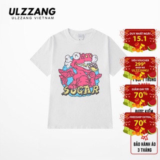 Áo thun tay lỡ ULZZANG cotton dáng unisex form rộng in hình khủng long sugar