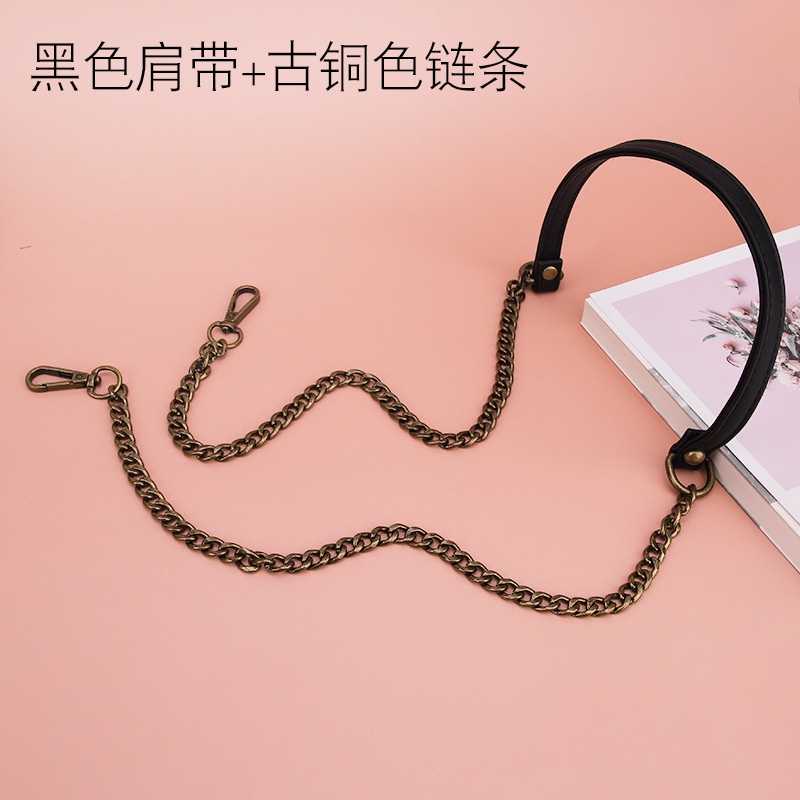 Dây Đeo Túi Xách Xích Phối Đệm Quai Da Đen 13mm RQN1445
