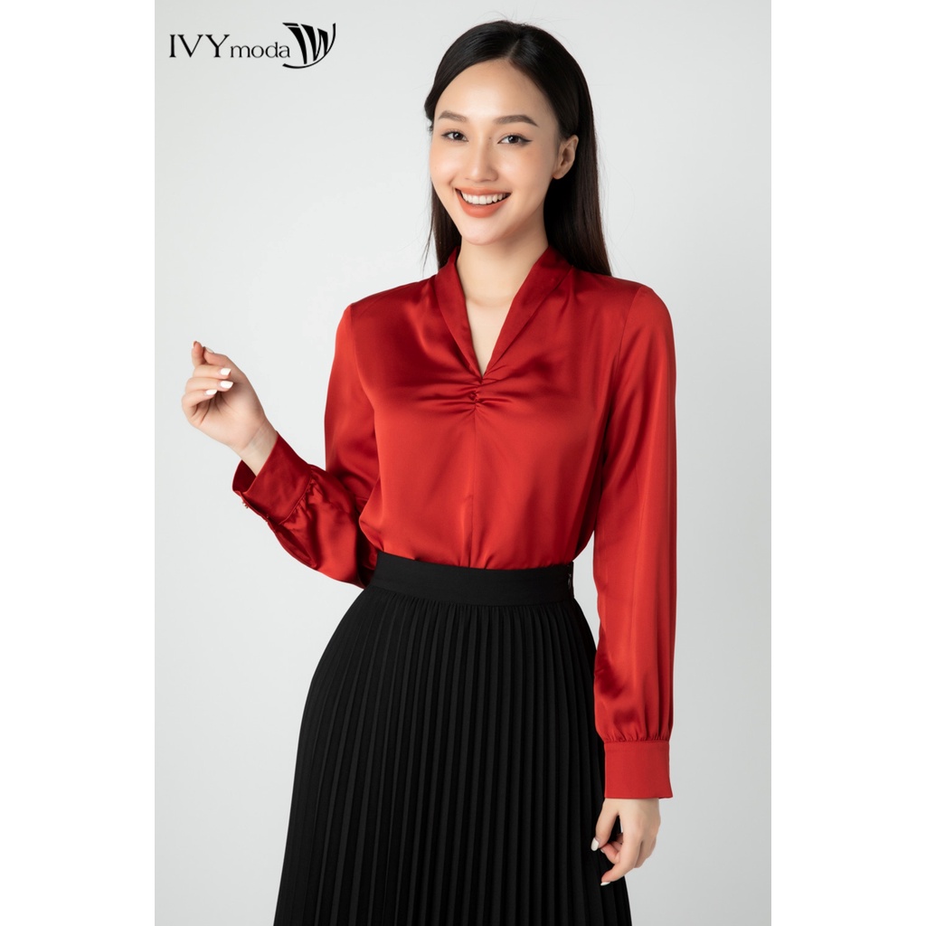 Áo lụa nữ cổ cách điệu IVY moda MS 17M6910