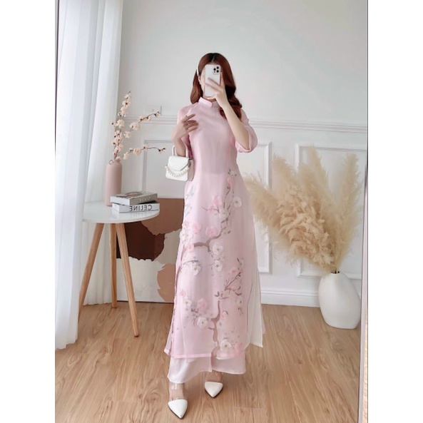 Áo Dài tơ ogana kết cao cấp đẹp sang chảnh ảnh thật hàng thiết kế đẹp giá sỉ