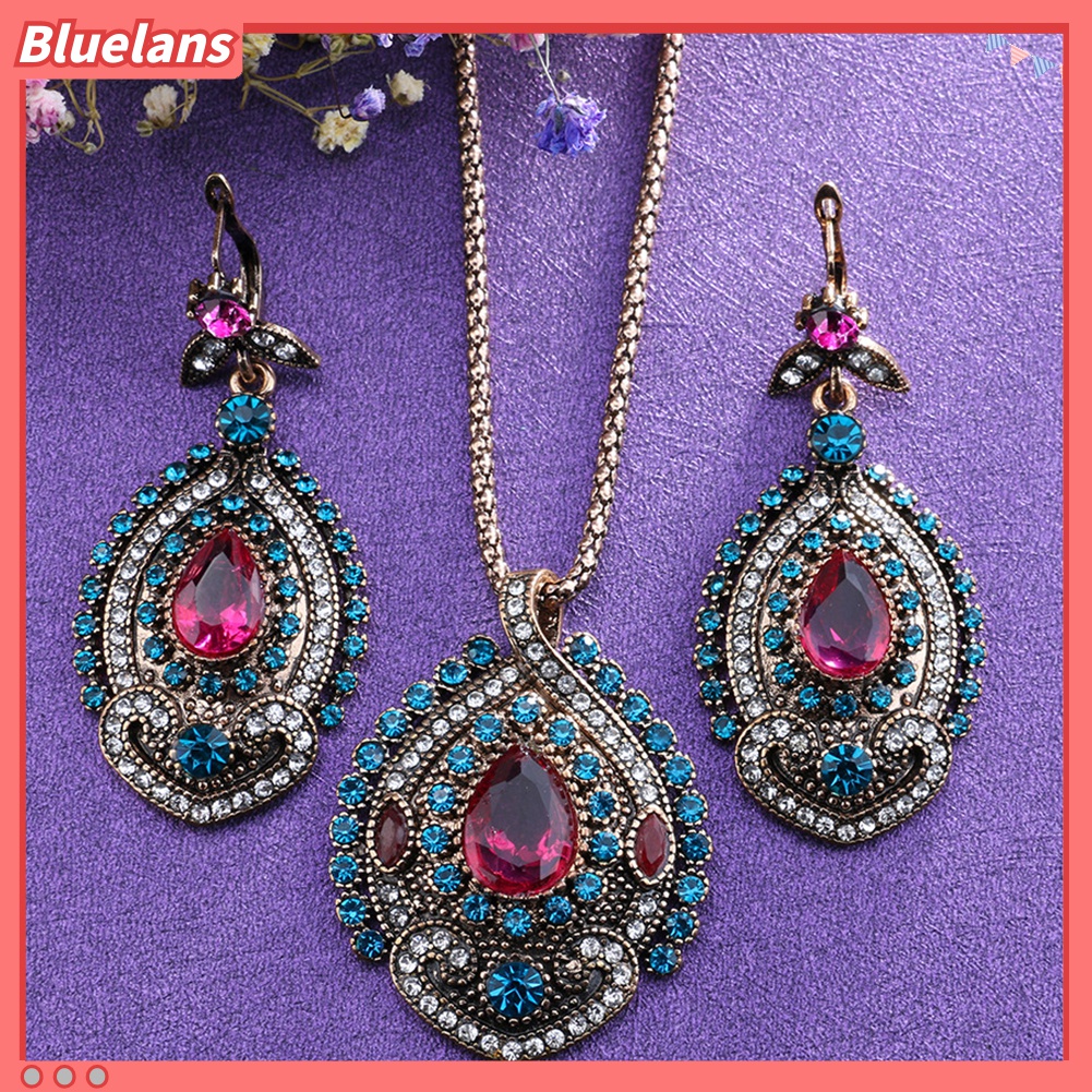 Bộ Vòng cổ + Cặp Khuyên Tai Đính Đá Nhân Tạo Đẹp Mắt Cho Nữ