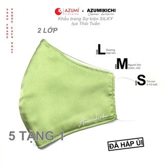 Khẩu trang vải 3d lụa Thái Tuấn 5 TẶNG 1, khẩu trang 3d màu xanh bơ Avocado sang trọng Azumikichi