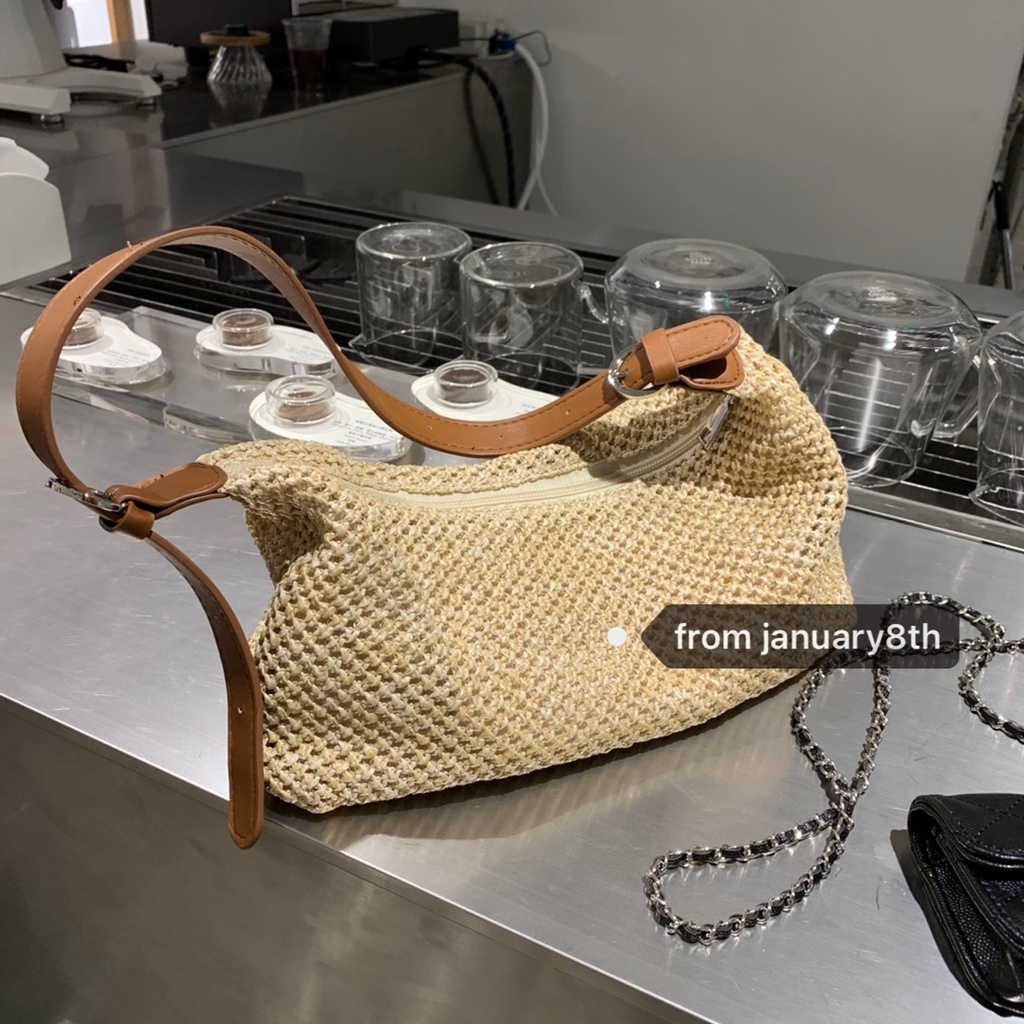 Túi Đeo Vai Dây Bện Màu Nâu Thời Trang Mùa Hè 0.2KG