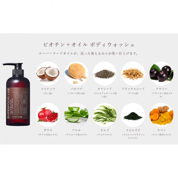 [HÀNG CHÍNH HÃNG] Sữa Tắm Nhập Khẩu Trắng Da Thảo Mộc Nhật Bản Superfood Lab Oil Body Wash Biotin 480ml