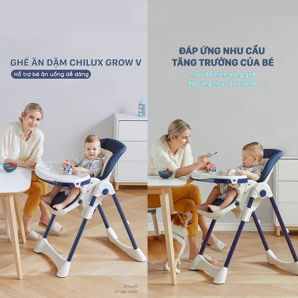 Ghế ăn dặm cho bé cao cấp Chilux Grow V - Nhiều cấp độ điều chỉnh cao thấp  - Bảo hành 2 năm