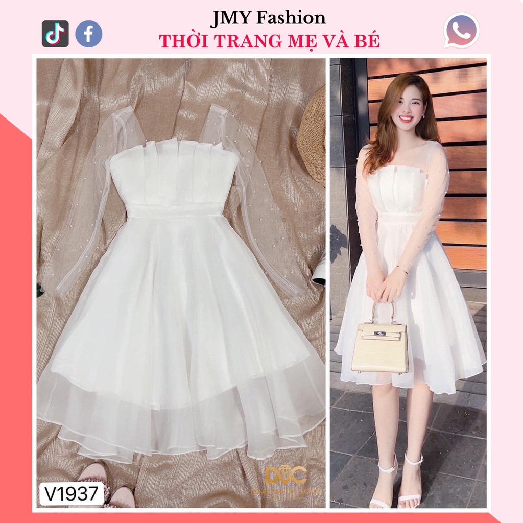 V1937 Váy trắng cúp ngực công chúa dáng xoè bồng phối tay ren lưới - (DVC&ACC)Dolce viva colection