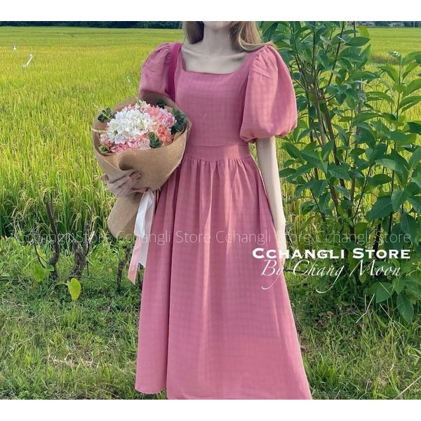 Váy thiết kế nữ cổ vuông tay bồng dáng dài thanh lịch nữ tínhI Trần Hân shop  3006952