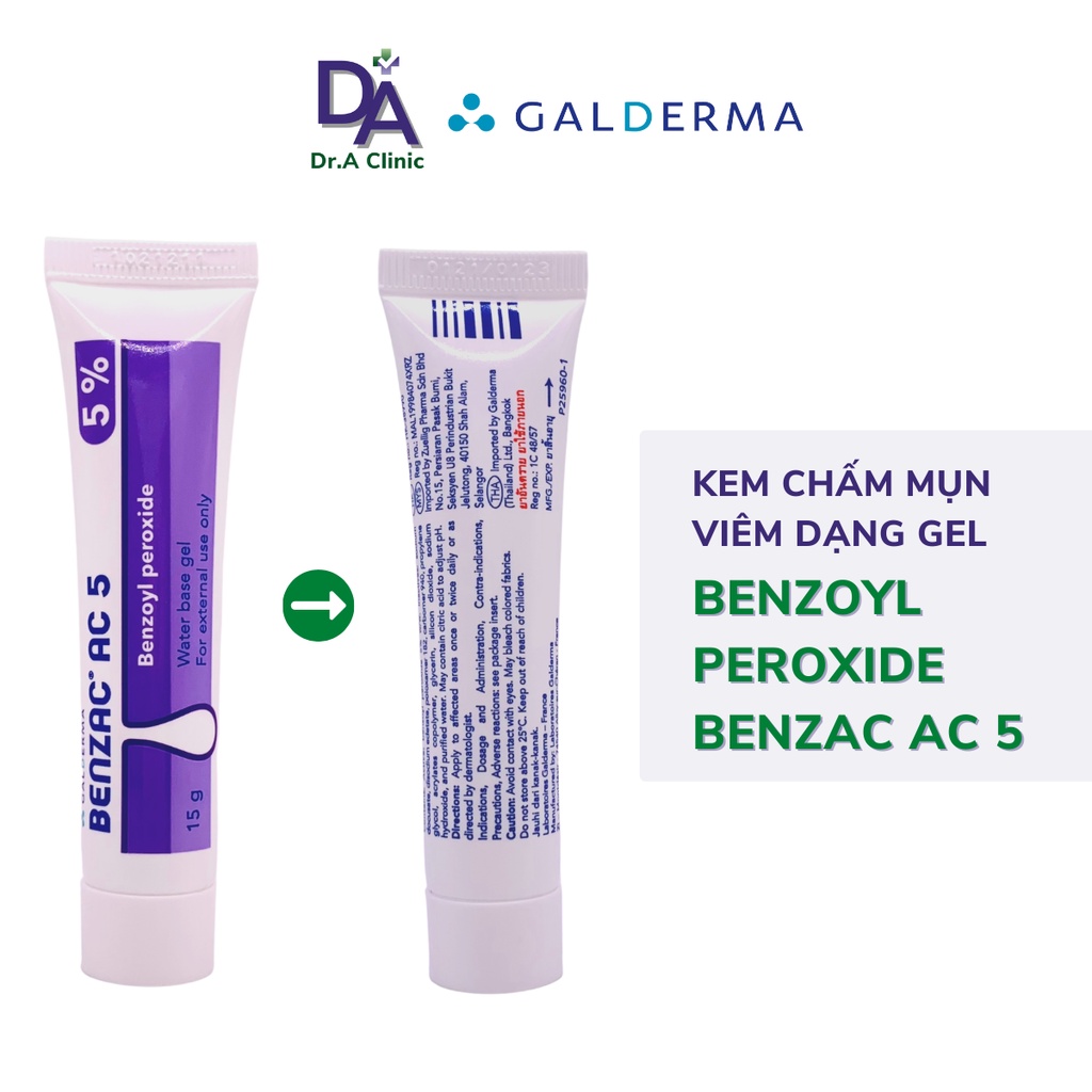 Chấm Mụn Benzac AC 5% Dr.A Clinic chứa benzoyl peroxide bpo giảm mụn viêm sưng nhanh gọn