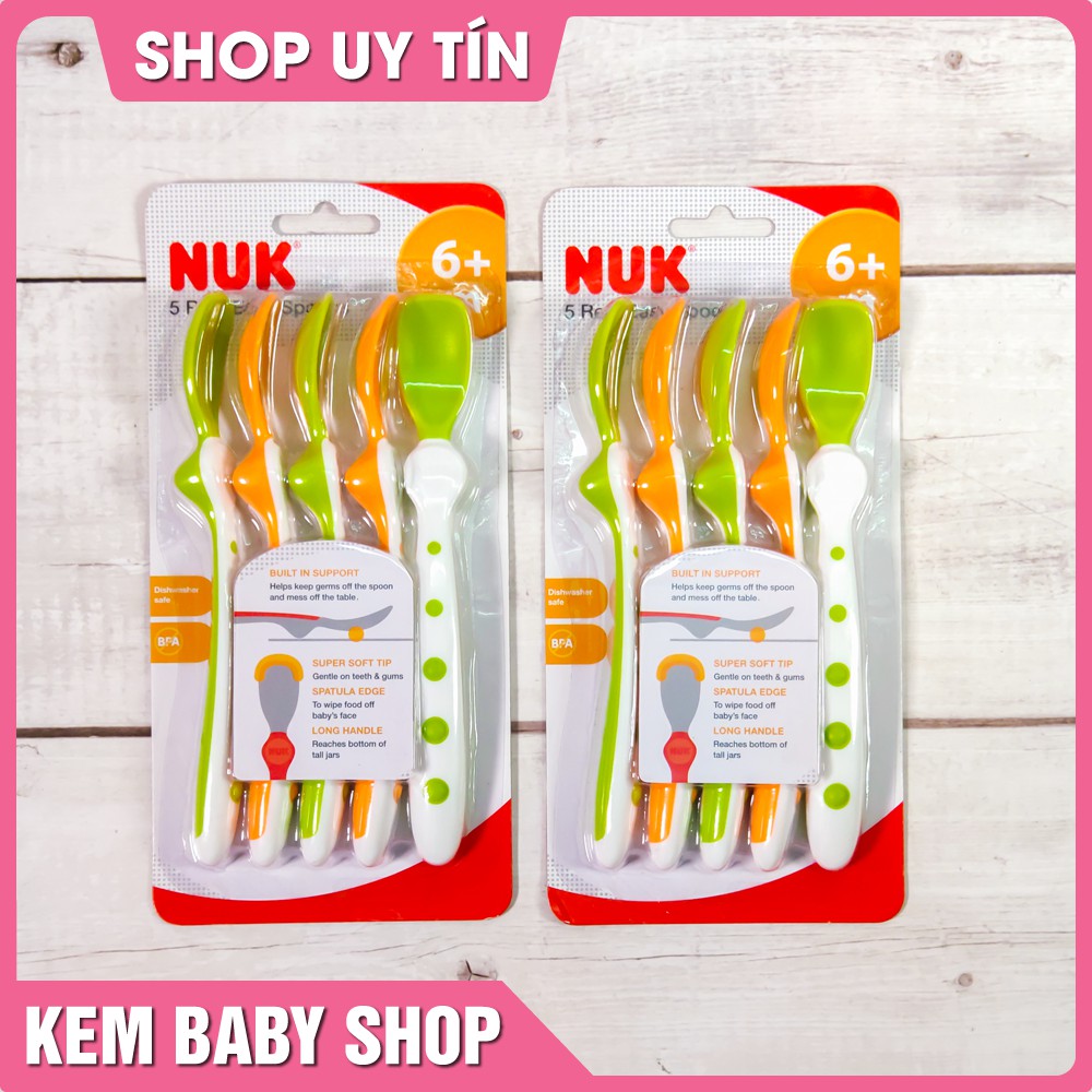 [Chính Hãng] Bộ 5 thìa mềm ăn dặm NUK - muỗng mềm ăn dặm NUK cho bé