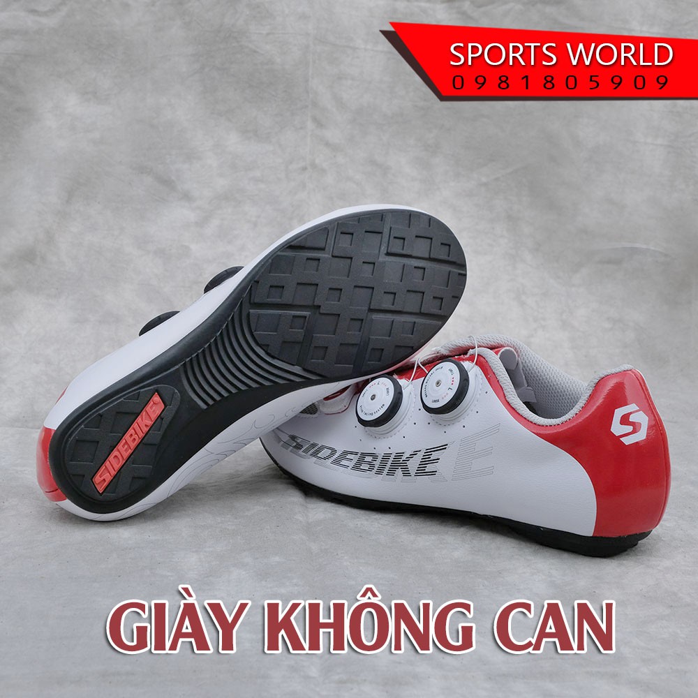 Giày đạp xe không can, 2 khóa vặn, đế caosu chống trượt SD-021 SIDEBIKE - Trắng Đỏ