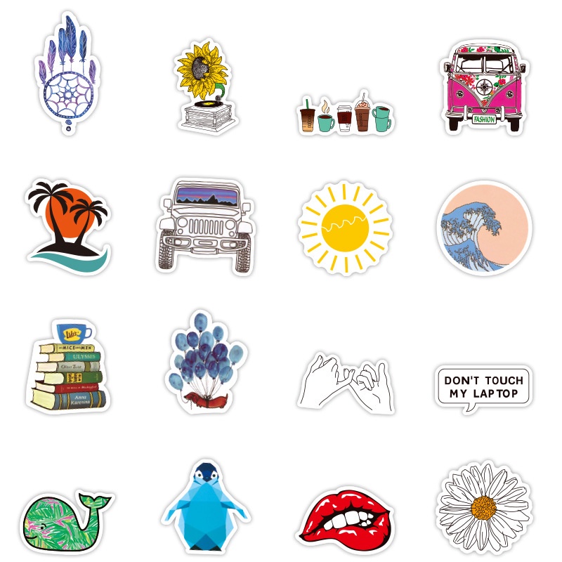 Bộ 50 Sticker Hoa Hướng Dương Chống Thấm Nước VSCO Dán Tủ Lạnh, Ván Trượt, Laptop
