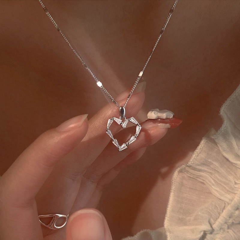 Vòng cổ Bạc 925 Mặt Hình Trái Tim Đính Đá Zircon Thời Trang Cho Nữ