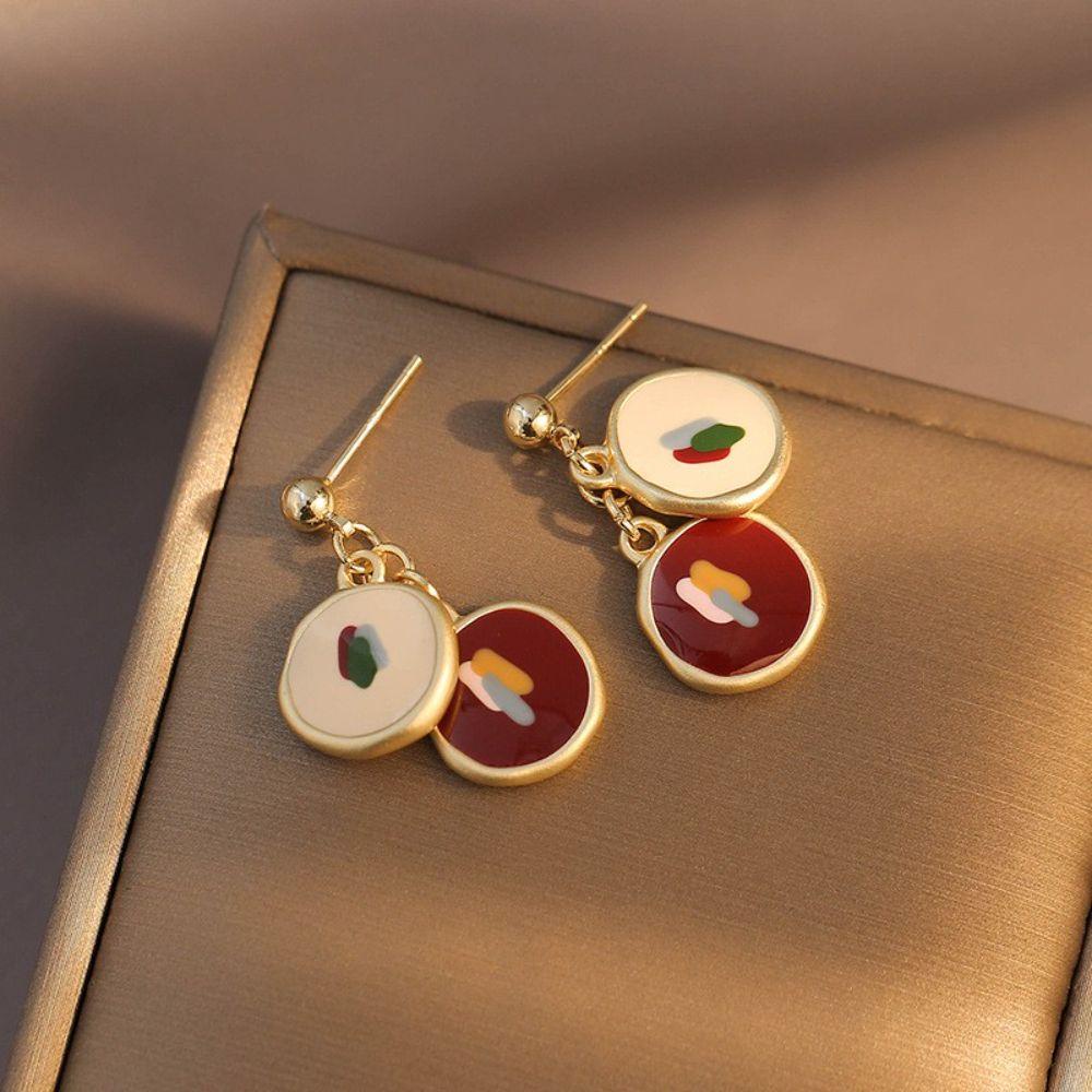 USNOW Khuyên Tai Bất Đối Xứng Bằng Kim Loại Màu Sắc Thời Trang