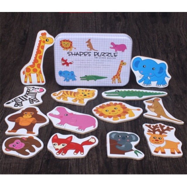 [Mã TOYDEC hoàn 20K xu đơn 50K] Bộ Ghép Hình Hộp Sắt 2 Mảnh Shapes Puzzle Thông Minh Cho Bé