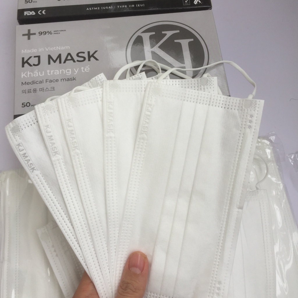 Khẩu trang y tế KJMASK chính hãng, Tiêu Chuẩn TYPE IIR Kháng Khuẩn màu xanh, trắng hộp 50 chiếc