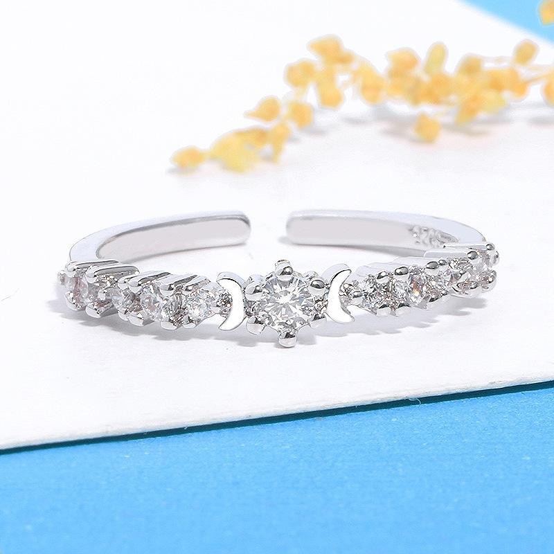 Nhẫn gắn đá nhật nguyệt óng ánh bạc nữ phong cách Hàn Quốc xinh xắn dễ thương
