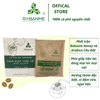 Cà phê phin giấy tiện lợi robanme nguyên chất 70% robusta + 30% arabica hộp 10 gói x 20g, thơm, vị nhẹ nhàng, hậu ngọt