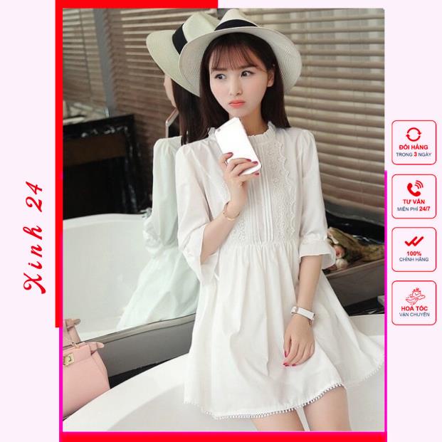 Đầm váy babydoll trắng tay nơ (kèm hình thật) | BigBuy360 - bigbuy360.vn