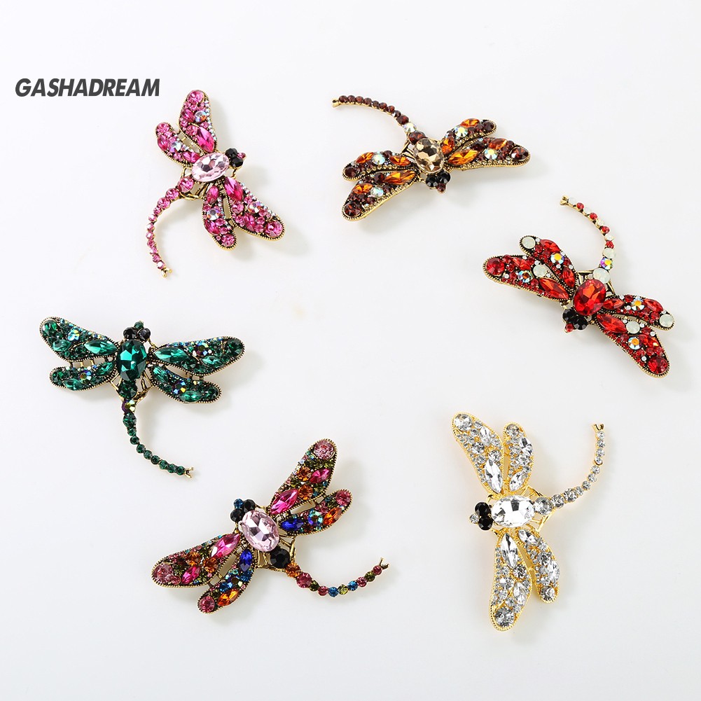 ♉GD Women\'s Fashion Dragonfly Crystal Brooch Lovely Rhinestone Scarf Pin Jewelry