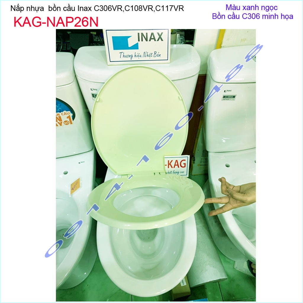 ✔❉✇Nắp đậy cho bồn cầu LInax KAG-NAP26N xanh ngọc nhạt, xí bệt C117-C306-C108 2 khối nhựa bóng-đẹp