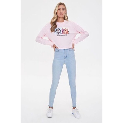 Áo thun croptop cổ tròn, tay dài , vạt áo không lai in hình thiên thần F21