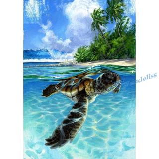 Bộ tranh 5D đính đá hình con rùa DIY trang trí nhà