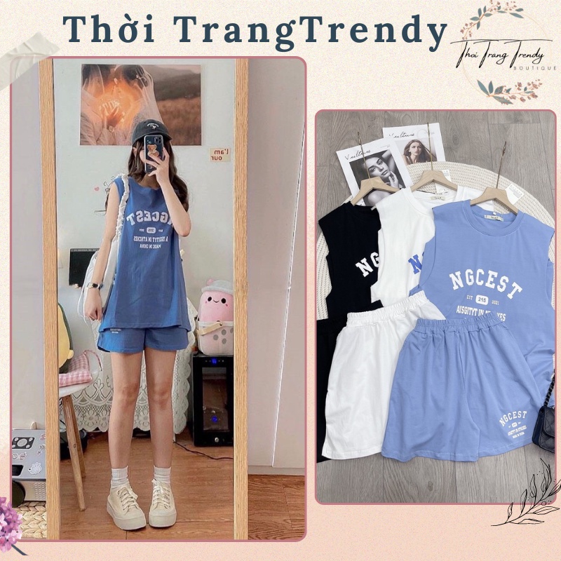 Set Tanktop Nữ 3 Món Gồm Áo Tanktop, Quần Đùi, Áo Ba Lỗ In Chữ Chất Cotton Thấm Hút Mềm Mại SB-0001-Thời TrangTrendy