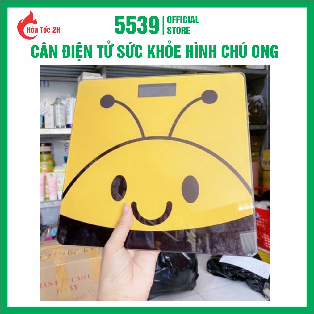 Cân điện tử sức khỏe, cân sức khỏe hình ong mặt kính cường lực chịu tải lên đến 180 kg tặng kèm pin 3A - Shop 5539