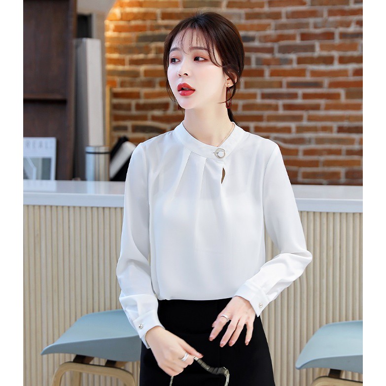 Áo sơ mi nữ dài tay CAO CẤP ❤ Chất Hàn [ SIÊU HOT ] , Xếp ly cổ điểm nhấn , Lên dáng siêu xinh siêu sang trọng