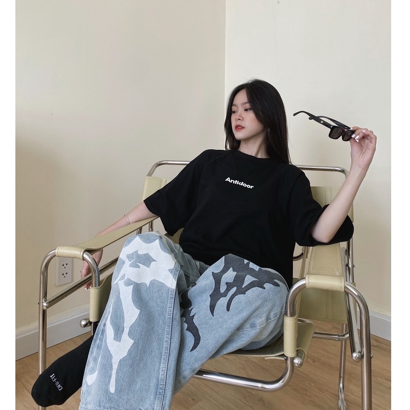 TEE LOGO ANTIDOOR CAO CẤP 100% COTTON OVERSIZE - MÀU ĐEN - HÌNH THẬT SHOP CHỤP