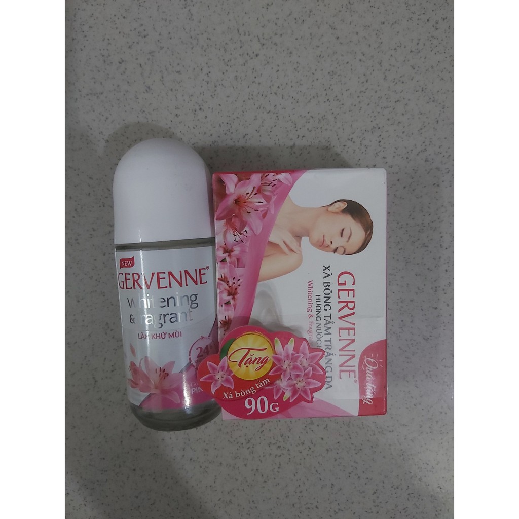 (Chọn mùi)Gervenne - Lăn khử mùi trắng da 50ml + Tặng xà bông tắm 90g