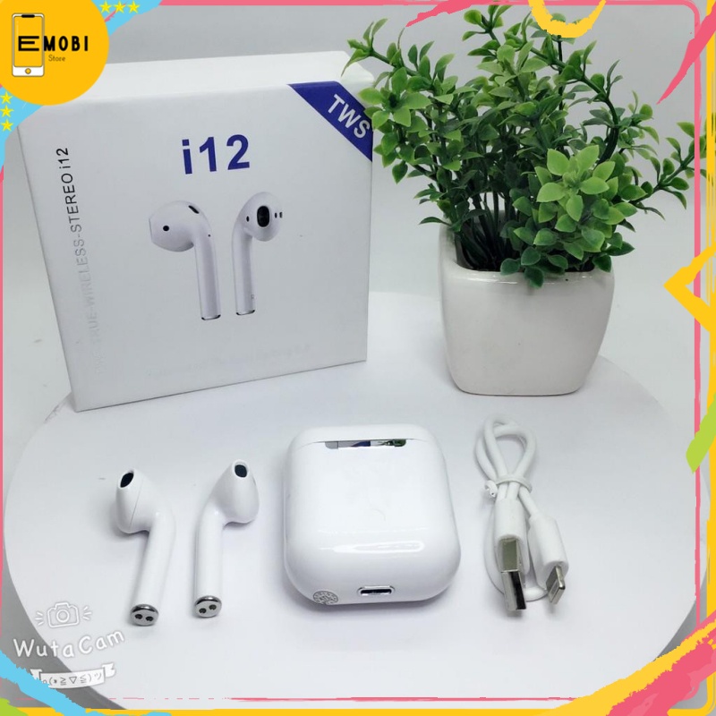 Tai nghe Blutooth i12S TWS Bluetooth 5.0 cho ĐT táo và Android kèm hộp sạc