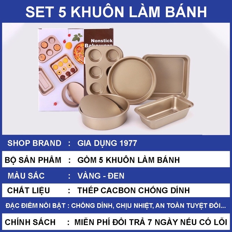 Set 5 Khuôn Nướng Bánh Chống Dính Cao Cấp Chất Liệu Thép Carbon, An Toàn Khi Dùng Lò Vi Sóng [HÀNG LOẠI 1]