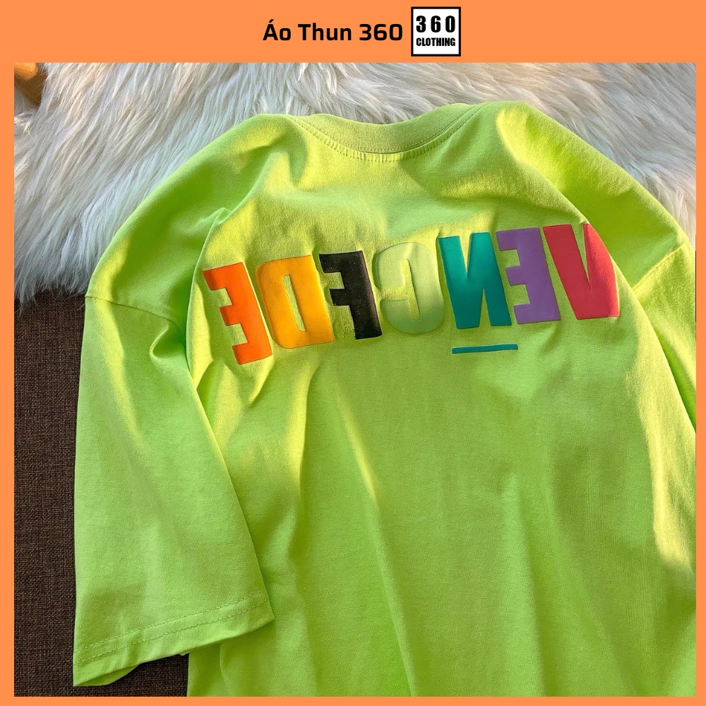 Áo thun tay lỡ cotton VENCEDE unisex nam nữ basic form rộng dáng oversize họa tiết nổi phong cách Ulzzang