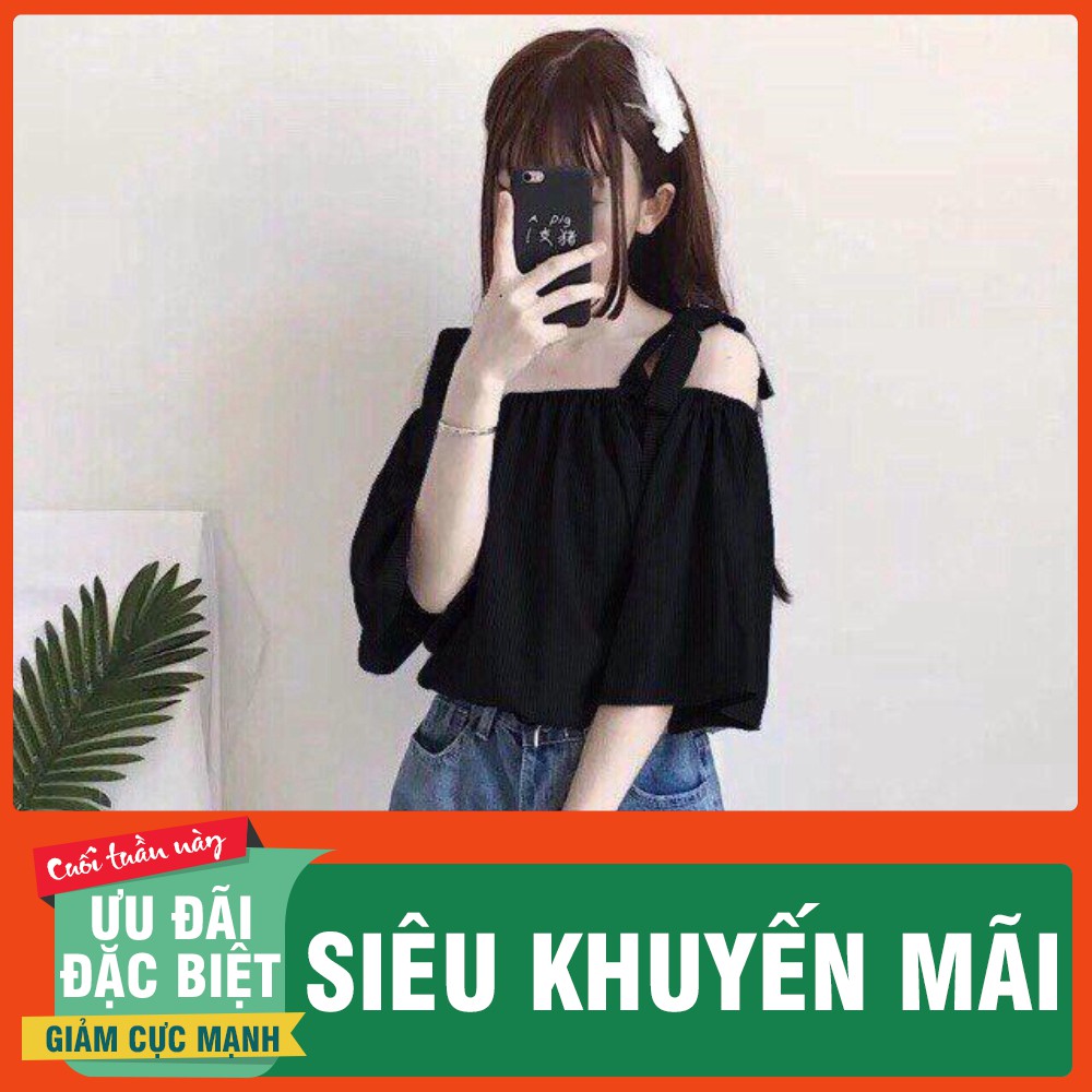 11254B1 Áo trễ vai cột nơ phong cách Hàn Quốc [Sale sốc]