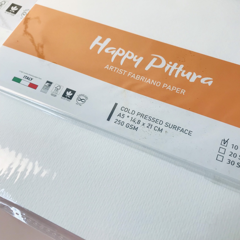 Giấy vẽ màu nước HAPPY PITTURA 250GSM vân sần các loại A4, A5