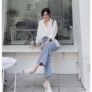 [Ảnh thật] Áo sơ mi trắng basic túi ngực oversize