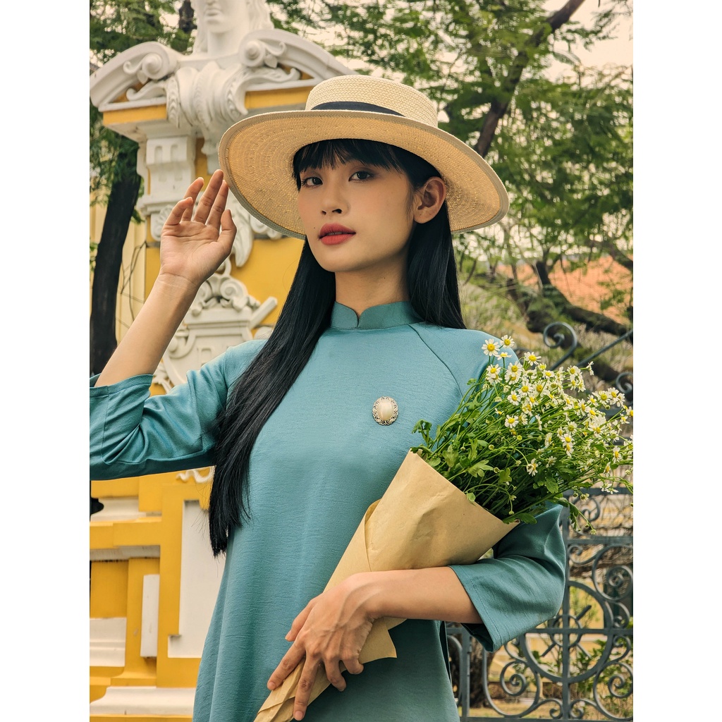 Set Áo dài Rosemary Lụa Tây Thi Xanh Lam