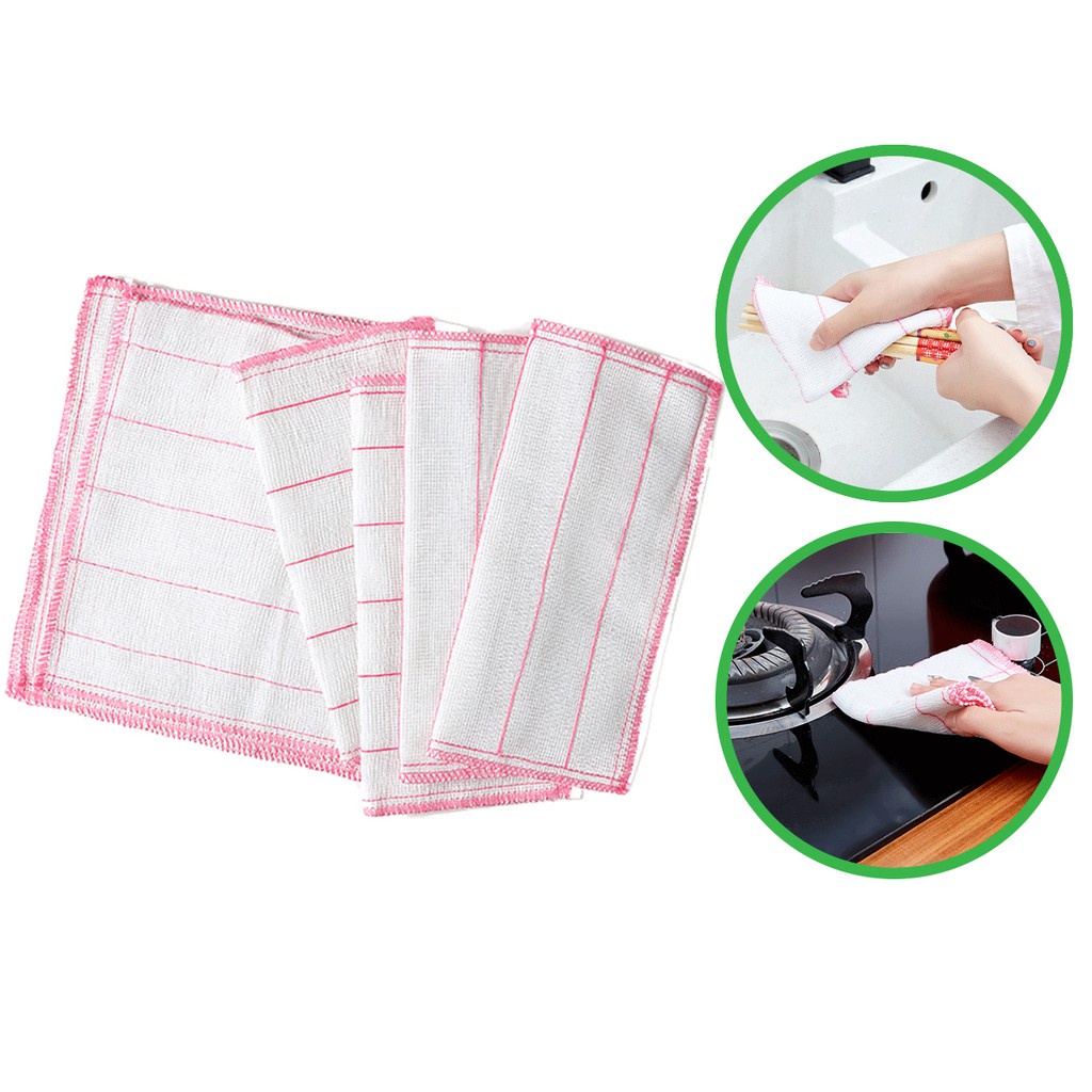 Khăn đa năng vải xô 5 lớp chần bông lau bếp, cốc chén thấm nước chống dính dầu mỡ