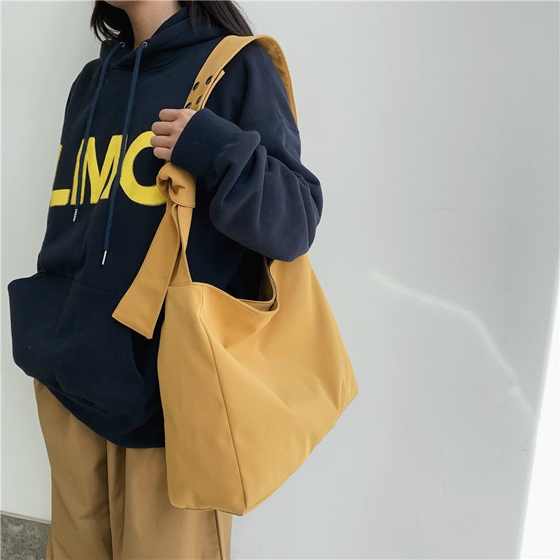 Túi Đeo Vai Vải Canvas Màu Trơn Cỡ Lớn Phong Cách Hàn Quốc Đơn Giản Thời Trang Cho Nữ