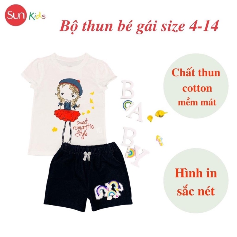 Đồ bộ thun bé gái, đồ bộ trẻ em chất cotton, có nhiều màu, size 4-14 tuổi - SUNKIDS1