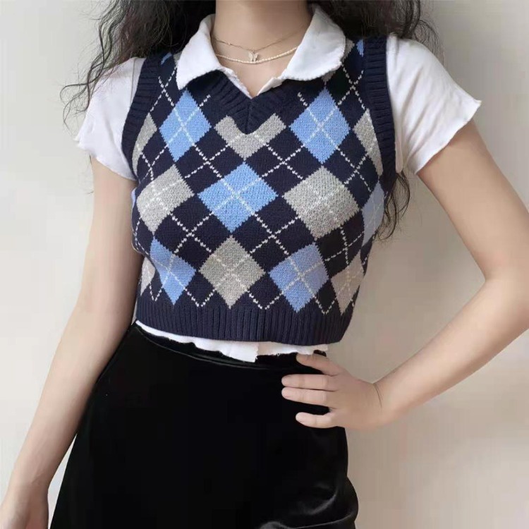 Áo dệt kim không tay cổ chữ V thời trang nữ sành điệu